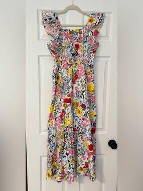 THML White Maxi Dress with Pink, Yellow & Red Floral Print